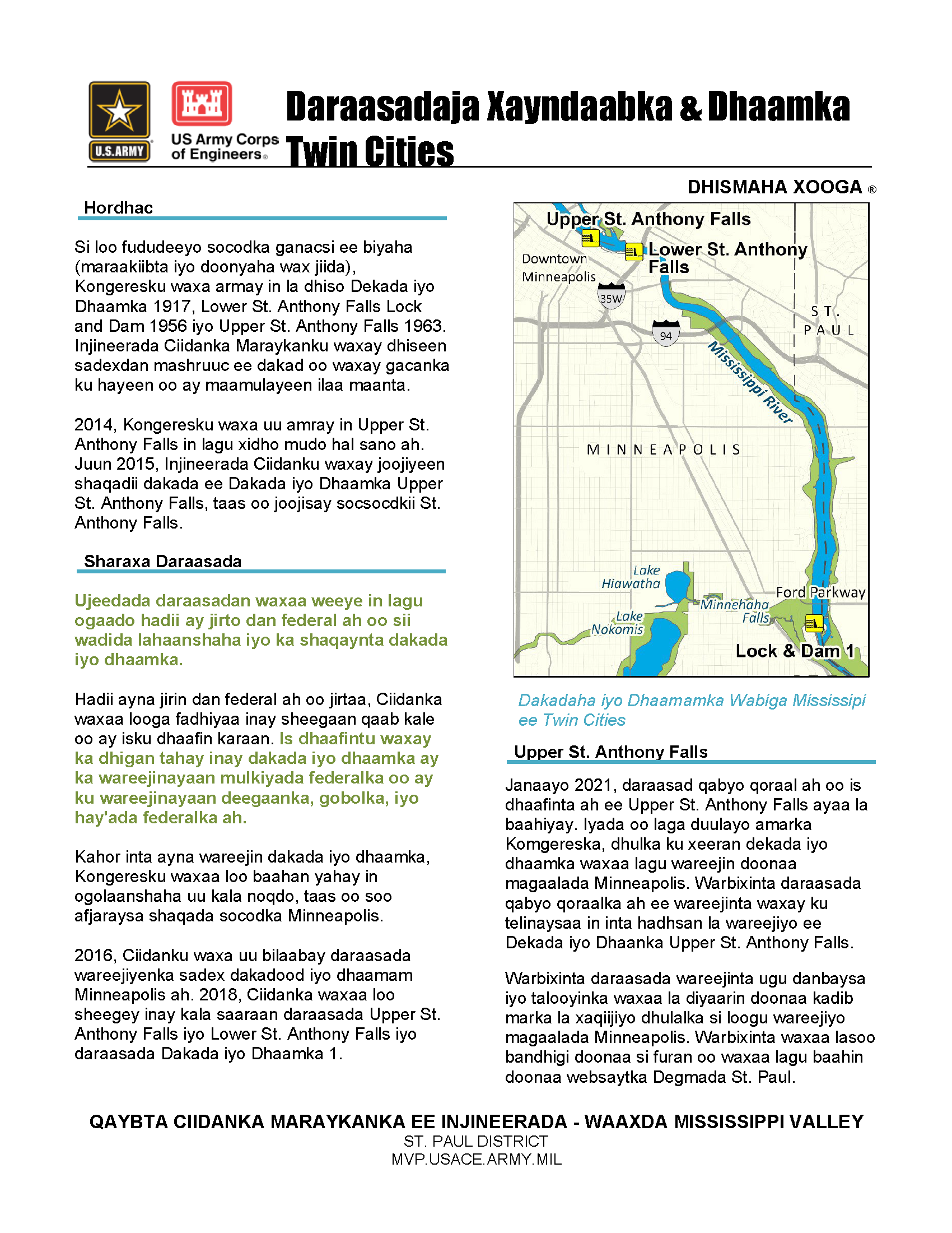 Twin Cities lock and dam disposition fact sheet in Somali